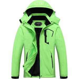 Women's Mountain Windbreaker Waterproof Green Ski Snow Hooded Jacket Coat